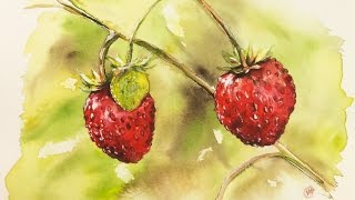 Watercolor Wild Strawberries Painting Demonstration
