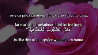 Holy Quran [29:41-45 Surat Al-'Ankabut] with Romanian &amp; English translation. Arabic transliteration.