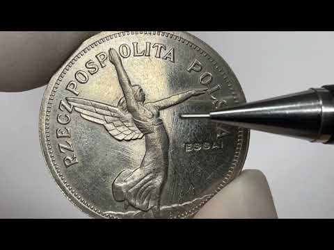 Próba 5 złotych 1928 Nike - ESSAI - nikiel i rant gładki - b.rzadka