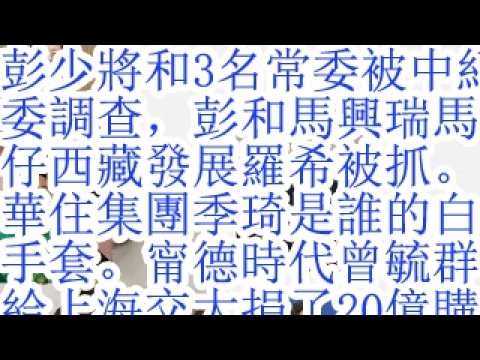 彭少将和3名常委被中纪委调查，彭和马兴瑞马仔西藏发展罗希被抓。华住集团季琦是谁的白手套。宁德时代曾毓群，给上海交大捐了20亿购买赎罪券。毕得医药戴岚、戴龙