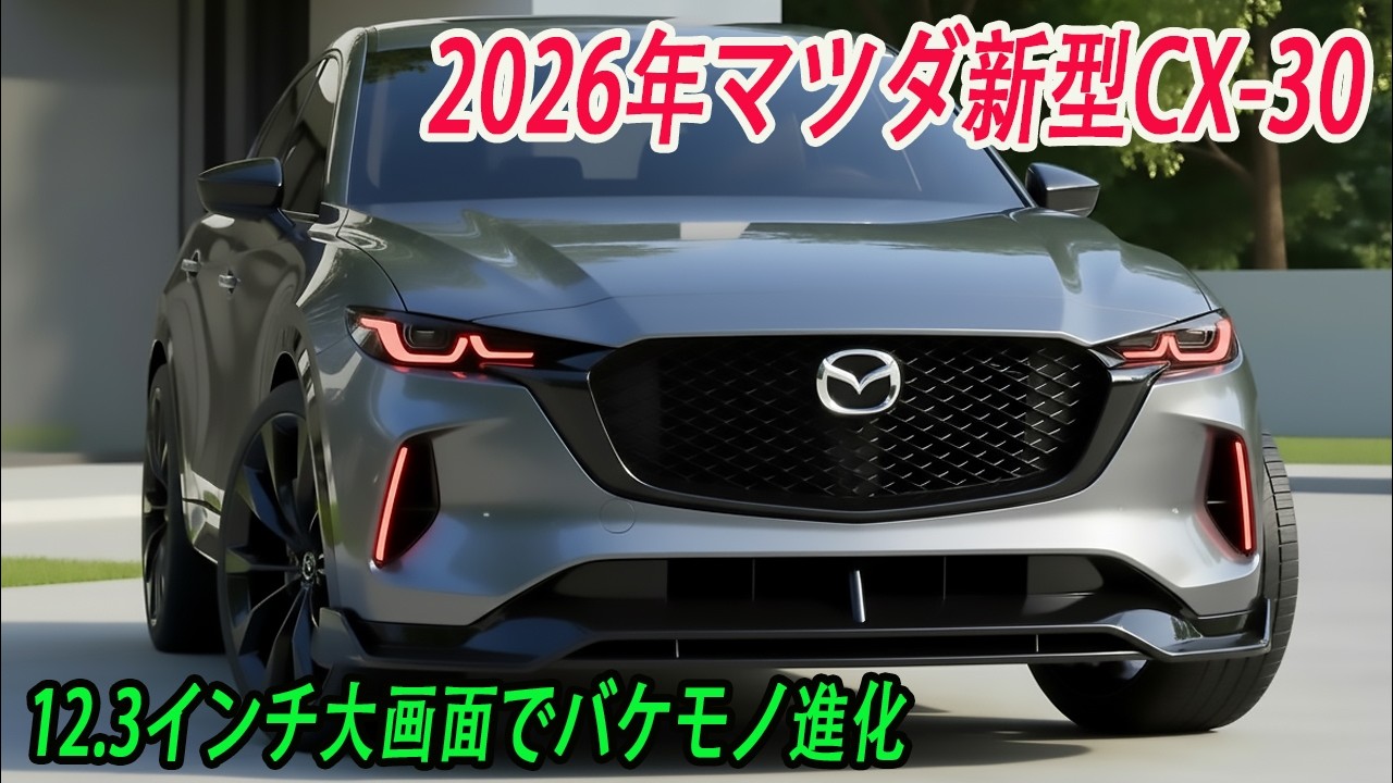マツダ新型CX-30フルモデルチェンジ2026年発売予定！次世代・魂動デザインと12.3インチ大画面でバケモノ進化。