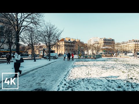 PARIS WALK - SNOW in PARIS 2021 - 4K (CITY AMBIANCE)(Place de la Nation)