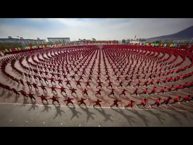 Таймлапс синхронных движений учеников шаолиньской школы кунг-фу