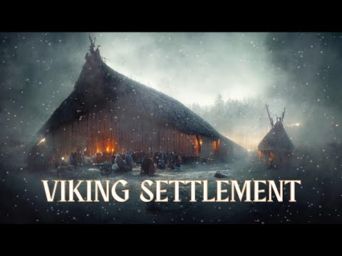 VIKING SETTLEMENT | Crackling Fire, Snowfall, Wind, Chatter, Village Sounds | ASMR Ambience
