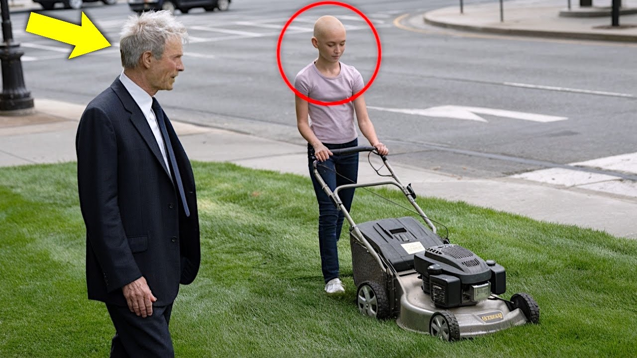 Chica corta césped para pagar su quimioterapia, luego Clint Eastwood pasa y sorprende a todos!