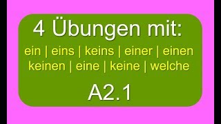 4 Übungen mit ein, eins, keins, einen, keinen, einer, welche A2