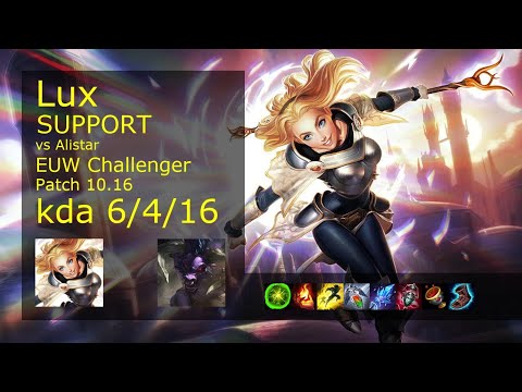 Lux Support vs Alistar - EUW Challenger 6/4/16 Patch 10.16 Gameplay