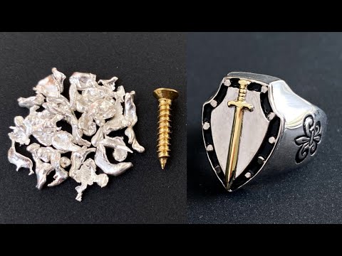 sword ring making out of screw and silver - jewelry handmade