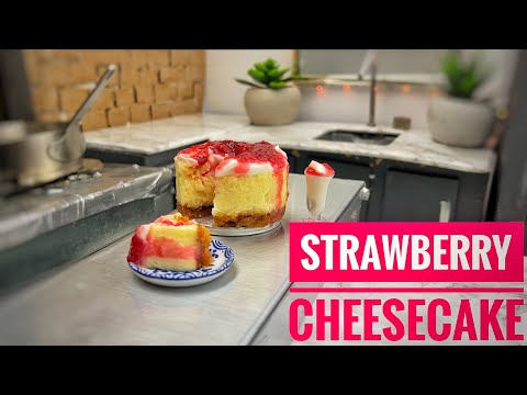 Delicious STRAWBERRY CHEESECAKE|Mini Kitchen | Real Food| ASMR Cooking