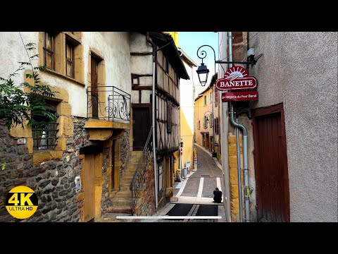 L'Arbresle, França, uma cidade histórica e bonita, 4K, passeio a pé,