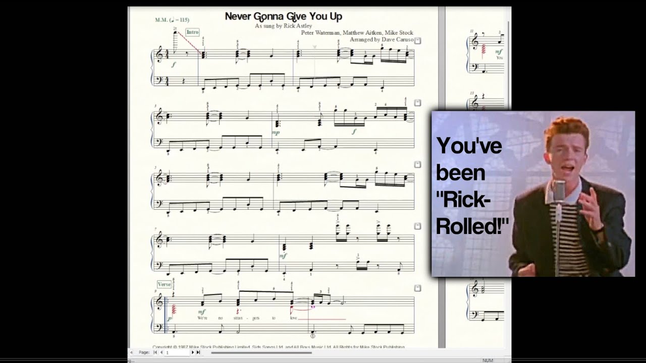 Never Gonna Give You Up (Rick Astley) Piano Sheet Music