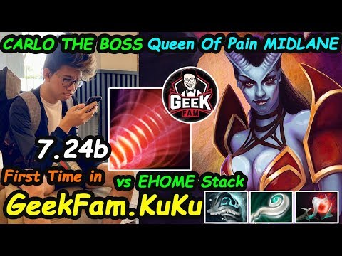 GeekFam KuKu [Queen OF Pain] Classic MIDLANE First Time in 7.24b vs EHOME Stack Dota 2 pro Gameplay