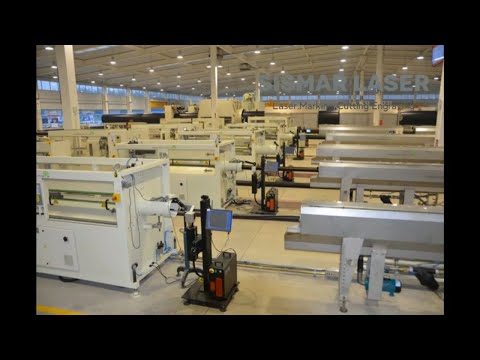 Fiber laser marking machine running on an HDPE pipe line