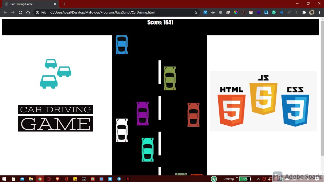 Part 2: Car Driving Game Using HTML,CSS & JAVASCRIPT
