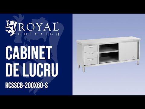 video - Dulap de lucru - 200 x 60 x 85 cm - Royal Catering - capacitate de încărcare 600 kg - 3 sertare