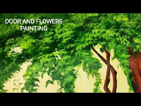 Easy Acrylic Painting for beginners/ How to paint door and flowers /Daily Art #painting #art #42