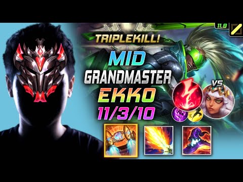 GrandMaster Ekko MID vs Qiyana - 천상계 미드 에코 템트리 룬 벨트 감전 - LOL KR 11.9