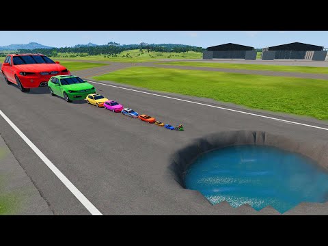 Giant Cars to Small Cars vs Giant Water Pit ⏩ BeamNG DRIVE | Car BinS