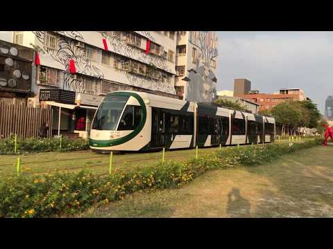 A train passing through the Pier2 Arts District in Kaoshiung