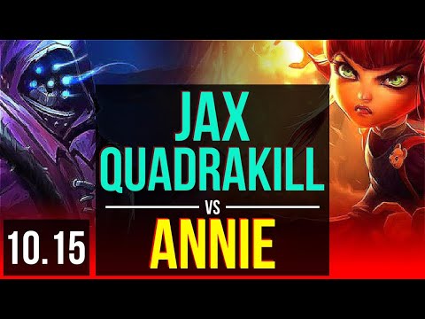 JAX vs ANNIE (TOP) | Quadrakill, KDA 19/1/0, 9 solo kills, Legendary | EUW Master | v10.15