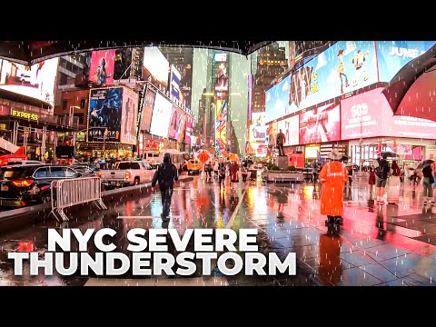 ⁴ᴷ⁶⁰ Walking NYC (Narrated) : Severe Thunderstorm Walk on 5th Avenue, Times Square & Broadway