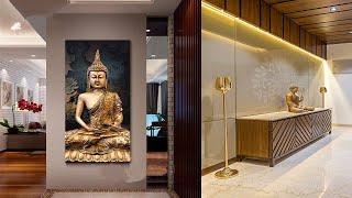 Modern Buddha Wall Decorating Ideas | Entryway Buddha Stratue Home Foyer Interior | Indoor Buddha