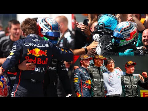 Max Verstappen & George Russell congratulates Kimi Antonelli on 1st podium | BTS after Race