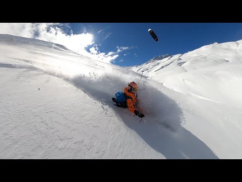 Snowkiting in Savognin in Switzerland ( Shredding powder and some flying by kite 😁 )