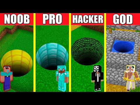 Minecraft Battle: TUNNEL HOUSE BUILD CHALLENGE - NOOB vs PRO vs HACKER vs GOD / Animation PIT HOLE