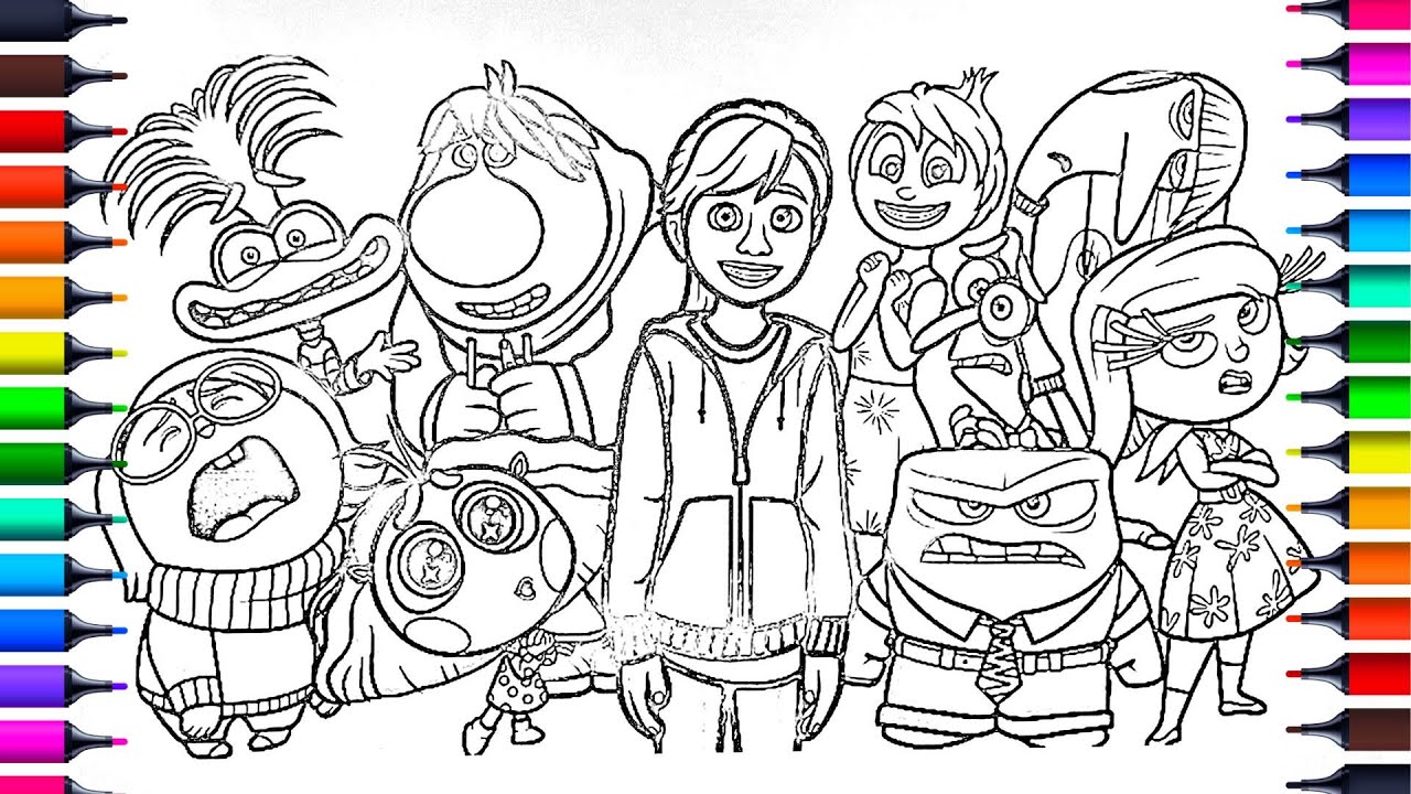 Inside Out 2 Coloring Pages / Riley Anxiety Envy Anger Disgust Ennui Joy Embarrassment Fear Sadness
