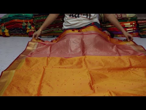 Woven work printed orange semi tussar silk saree, 5.5 m (sep...