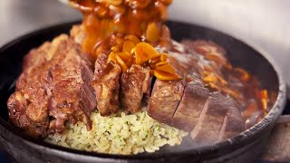 と（00:10:42 - 00:11:50） - 【ガリハラ】にんにくステーキ丼　Super garlic steak bowl