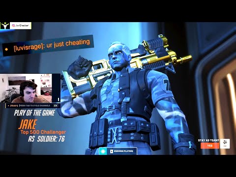 JAKE PLAYS AS SOLDIER 76 LIKE A BOSS - POTG! OVERWATCH 2 SEASON 2 TOP 500