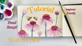 Loose Watercolor Bees and Coneflower Painting | Beginner Friendly Loose Flowers