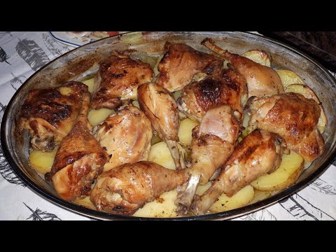 MUSLOS de POLLO al horno CON PAPAS Y CEBOLLA,FACIL y rapido👩‍🍳