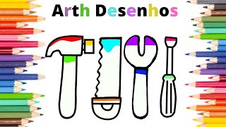 Como desenhar o kit de ferramentas. Desenho de carpinteiro passo a passo fcil