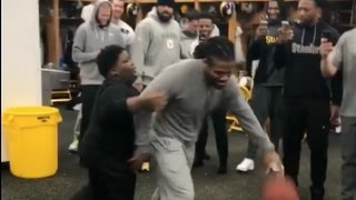 Lil Terio Entertaining the Pittsburgh Steelers In Locker Room