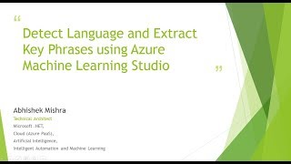 Detect Language And Extract Key Phrases Using Azure Machine Learning Studio