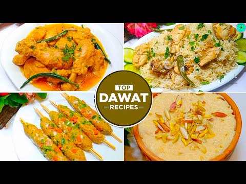 Dawat Special Recipes || 4 Easy Dawat Ki Recipes By Chatpaty Pskwan || Gelafi Kabab,White Pulao