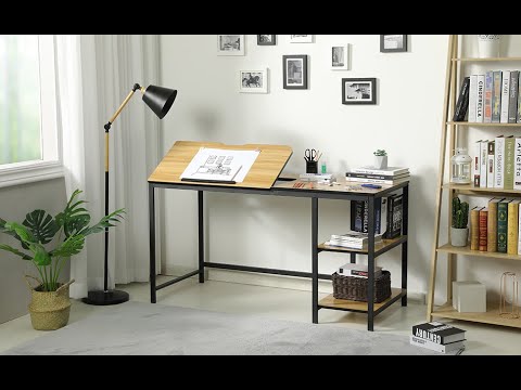 Kawachi Modern Drafting Desk Drawing, Laptop Study Table With 2 Storage Shelf