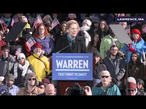 Video thumbnail for Elizabeth gives her big 2020 announcement speech at the textile mills in Lawrence, Massachusetts on February 9, 2019.