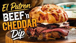 The Ultimate Beef n Cheddar Dip Sandwich on El Patron! Au Jus! Cheap 'n Easy!
