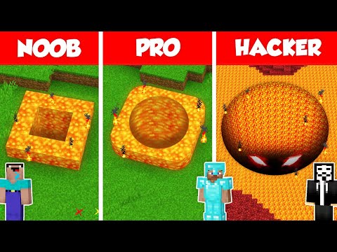 LAVA TUNNEL BASE TRAP HOUSE BUILD CHALLENGE - NOOB vs PRO vs HACKER / Minecraft Battle Animation
