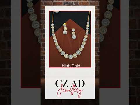 American Diamond Jewelry High Gold Polish Designer Party Wear AD Necklace Set Jewelry
