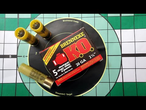 Brenneke's KO, 20 gauge rifled slugs in standard shells for light skinned big game.