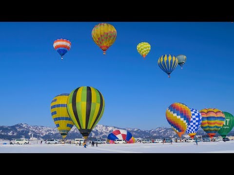 [ 4K ] おぢや風船一揆・グローバルーンフェスティバル・Ojiya Balloon Festival・雪原の熱気球と花火・新潟県小千谷市