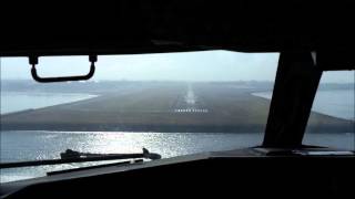 Cockpit takeoff and landing scene at Denpasar Bali International Airport onboard Sriwijara Airlines