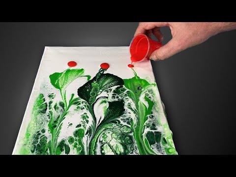 Easy Acrylic Pouring String Pull Satisfying Fluid Art DIY Poppies Painting