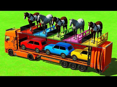 TRANSPORTING SHEEPS, COWS & FIAT MINI CARS WITH SCANIA vs RENAULT TRUCKS - Farming Simulator 22