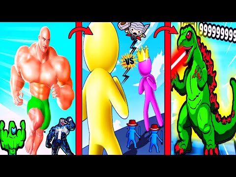 Muscle rush 3d, gaint rush, kaiju run, parkour race, pull hero games in one video | new 3d games